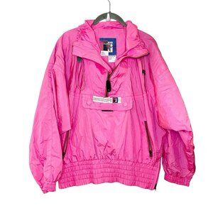 Vintage 80s 90s Kaelin Hot Pink 1/2 Zip Drawstring Ski Jacket Neon Retro Pockets